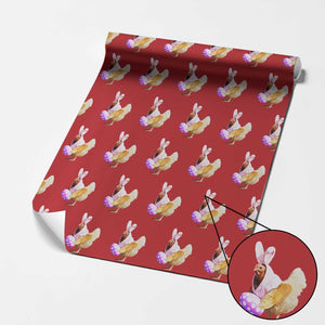 Funny Chicken Bunny Wrapping Paper Roll Happy Easter Eggs Farm TS02 Red Print Your Wear