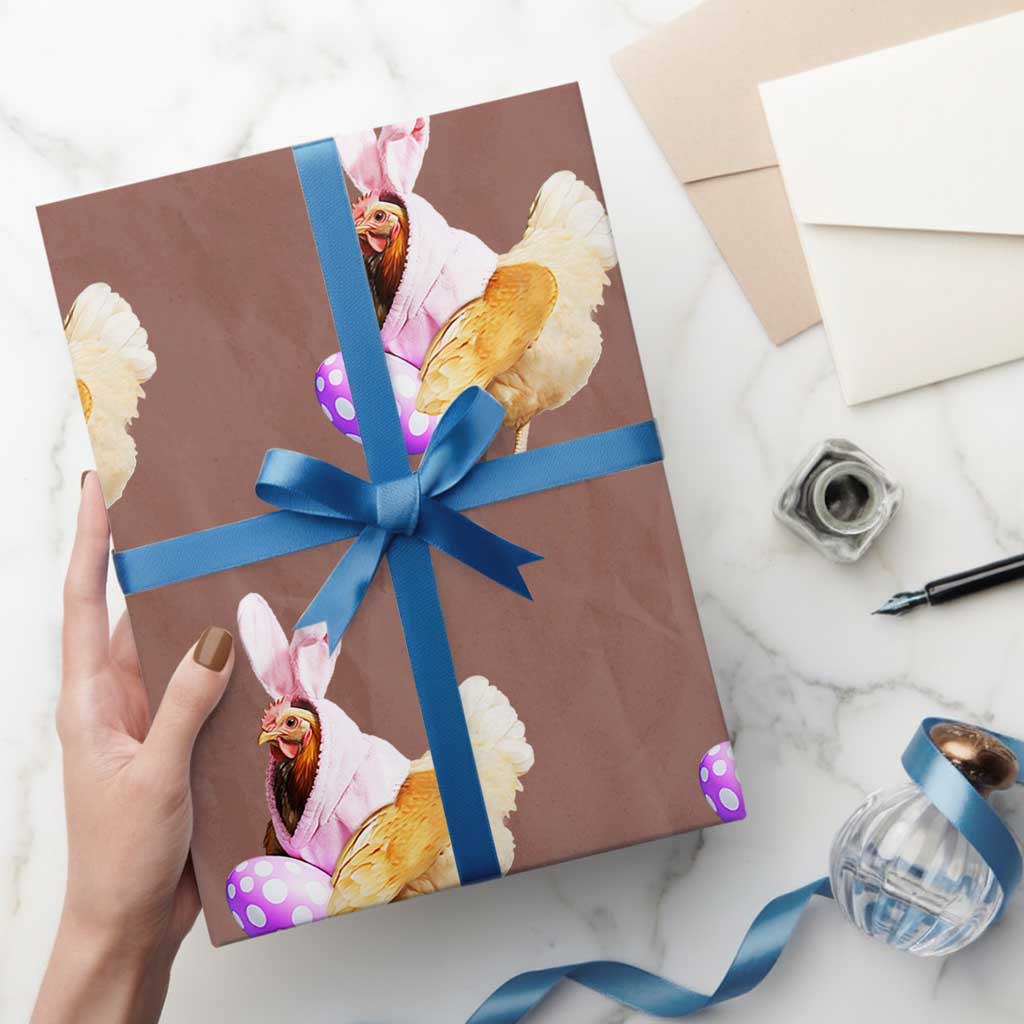 Funny Chicken Bunny Wrapping Paper Roll Happy Easter Eggs Farm TS02 Mocha Print Your Wear