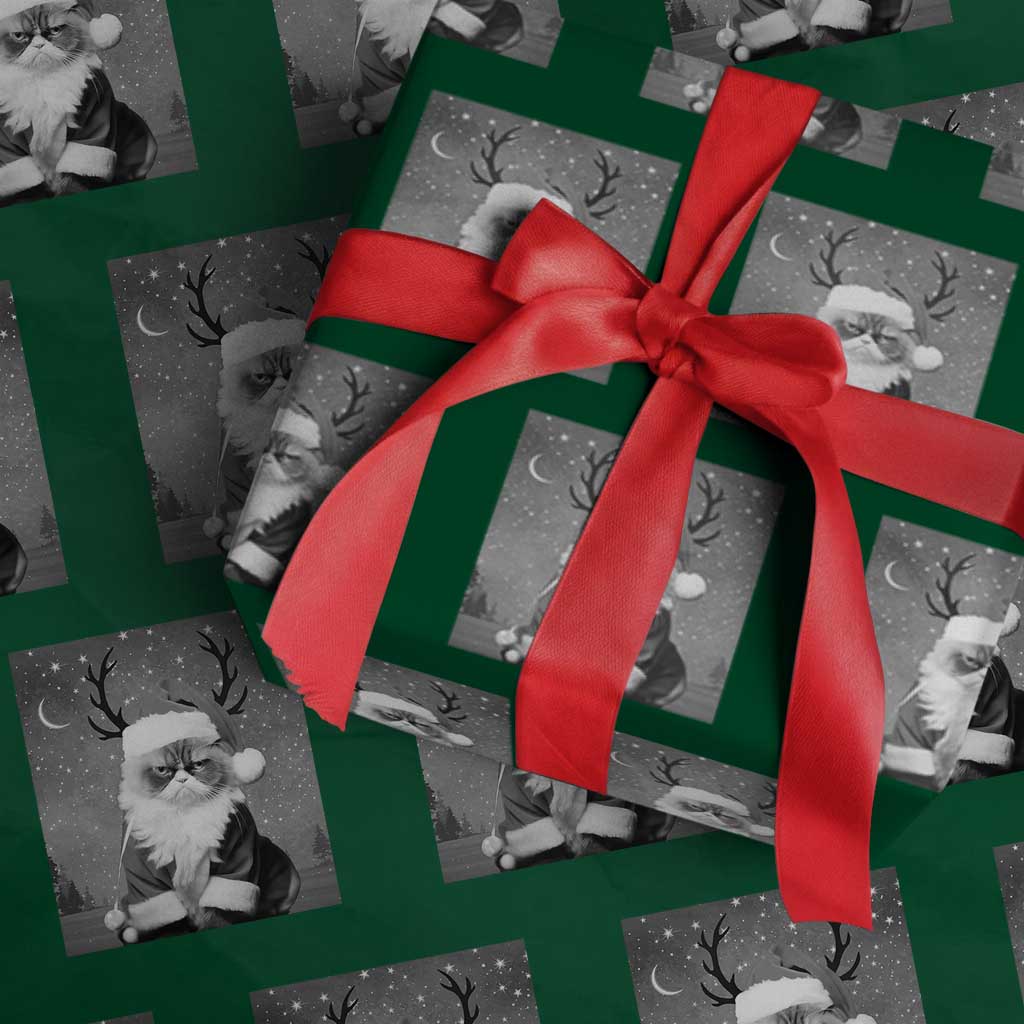 Funny Christmas Santa Grumpy Cat Wrapping Paper Roll TS11 Green Print Your Wear