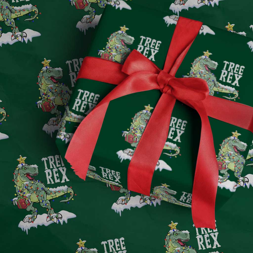 Funny Christmas T-Rex Wrapping Paper Roll Tree Rex Dinosaur Xmas Tree TS11 Green Print Your Wear