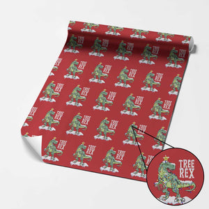 Funny Christmas T-Rex Wrapping Paper Roll Tree Rex Dinosaur Xmas Tree TS11 Red Print Your Wear