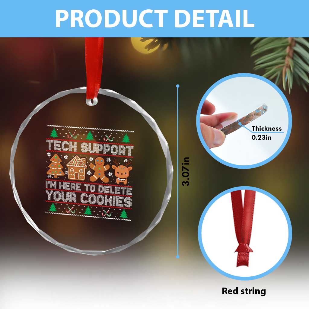 Funny Christmas Tech Support Crystal Glass Ornament Computer Programmer Gift Here To Delete Cookies Ugly Xmas TS10 Print Your Wear