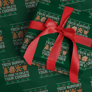 Funny Christmas Tech Support Wrapping Paper Roll Computer Programmer Gift Here To Delete Cookies Ugly Xmas TS10 Green Print Your Wear