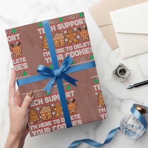 Funny Christmas Tech Support Wrapping Paper Roll Computer Programmer Gift Here To Delete Cookies Ugly Xmas TS10 Mocha Print Your Wear