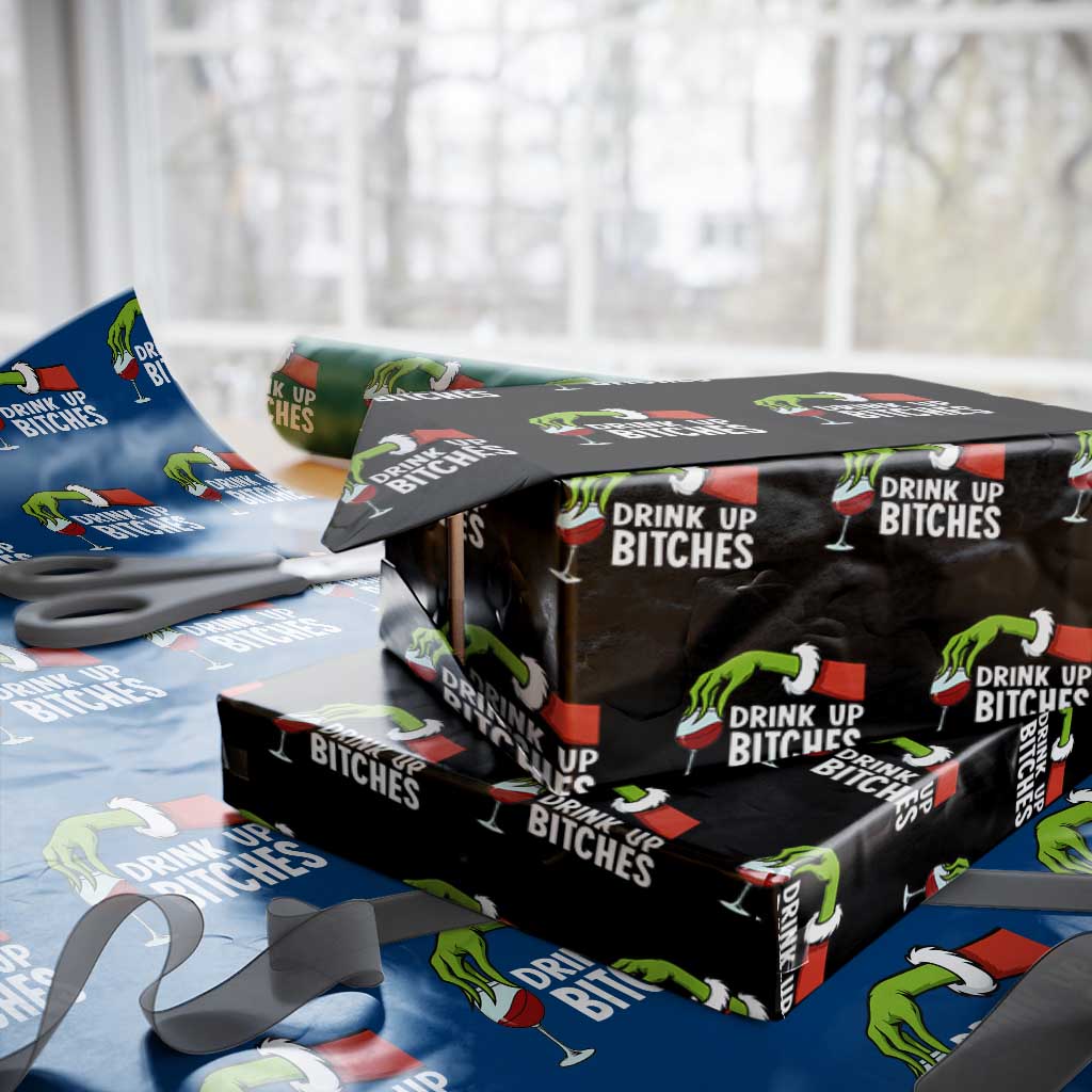 Funny Christmas Wine Wrapping Paper Roll Drink Up Bitches TS14 Black Print Your Wear