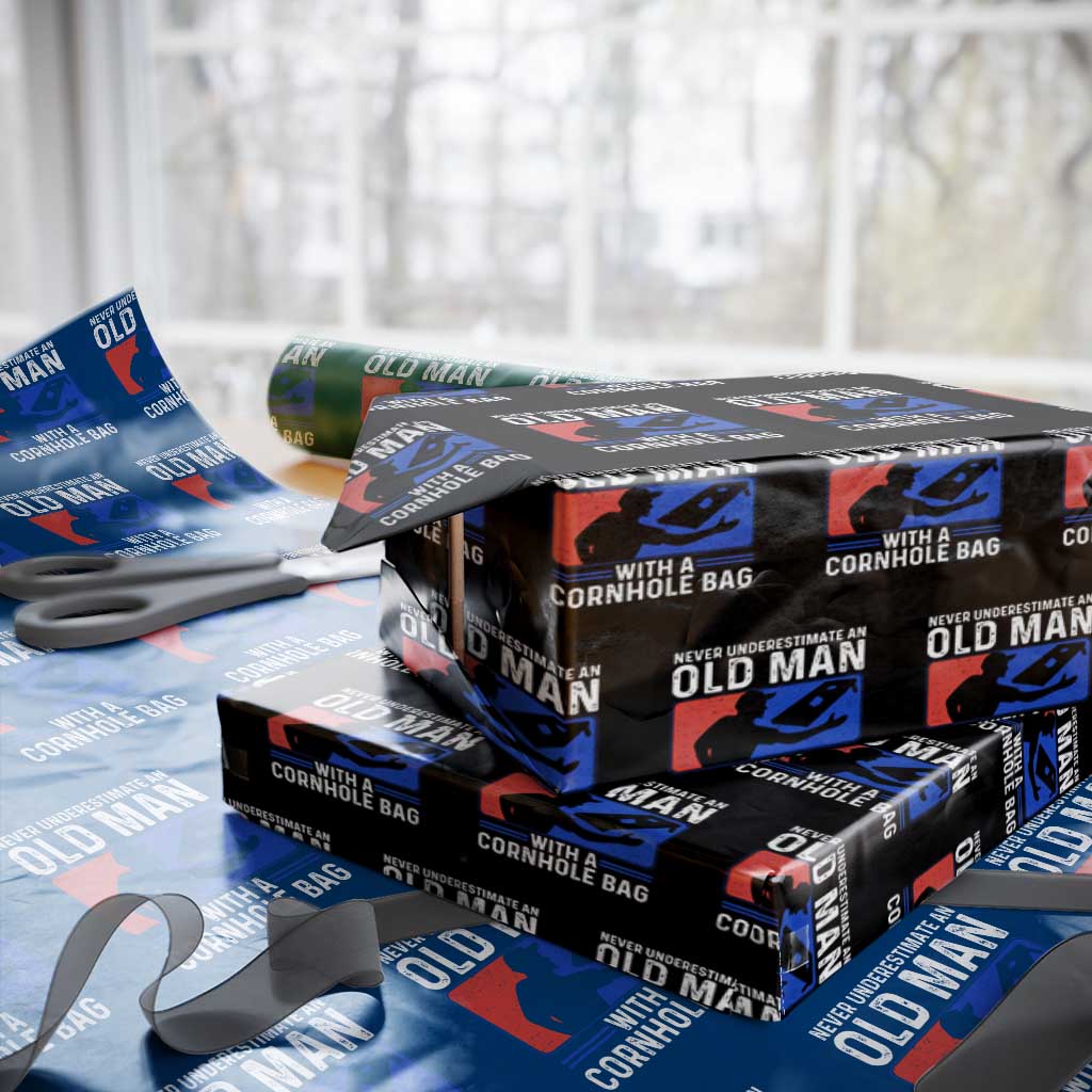 Funny Cornhole Player Wrapping Paper Roll Never Underestimate An Old Man With A Cornhole Bag TS10 Black Print Your Wear