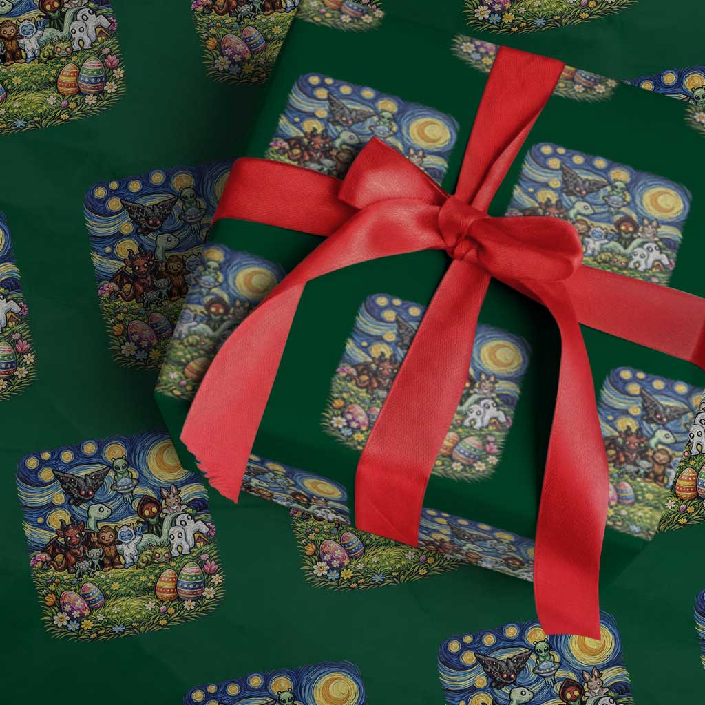 Funny Cryptid Starry Night Easter Wrapping Paper Roll Monster Lover Gift TS12 Green Print Your Wear