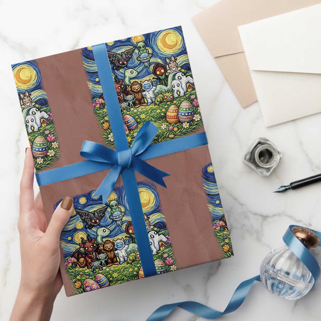 Funny Cryptid Starry Night Easter Wrapping Paper Roll Monster Lover Gift TS12 Mocha Print Your Wear