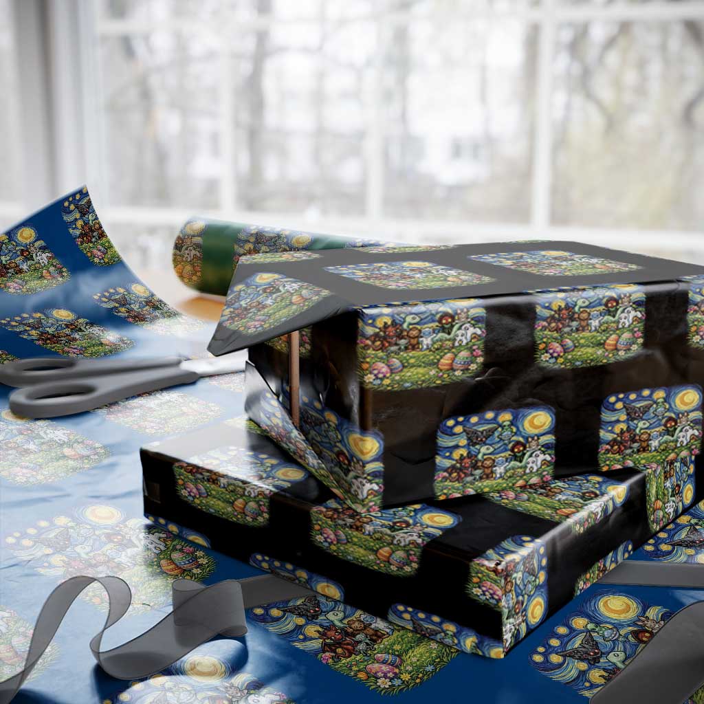 Funny Cryptid Starry Night Easter Wrapping Paper Roll Monster Lover Gift TS12 Black Print Your Wear
