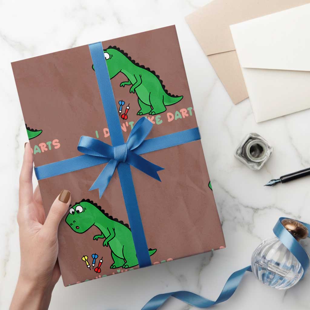 Funny Dinosaur Short Arms Problem Wrapping Paper Roll I Do Not Like Darts TS12 Mocha Print Your Wear