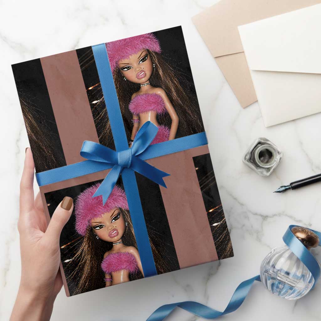 Funny Disgusting Doll Face Meme Wrapping Paper Roll Expression Hilarious Sarcastic TS10 Mocha Print Your Wear