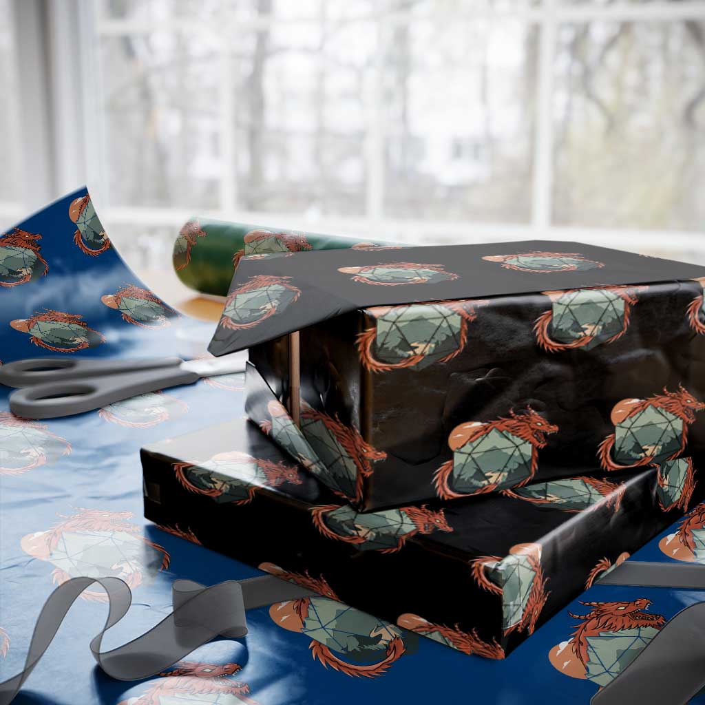 Funny Dragon Tabletop RPG Dice Game Wrapping Paper Roll TS11 Black Print Your Wear