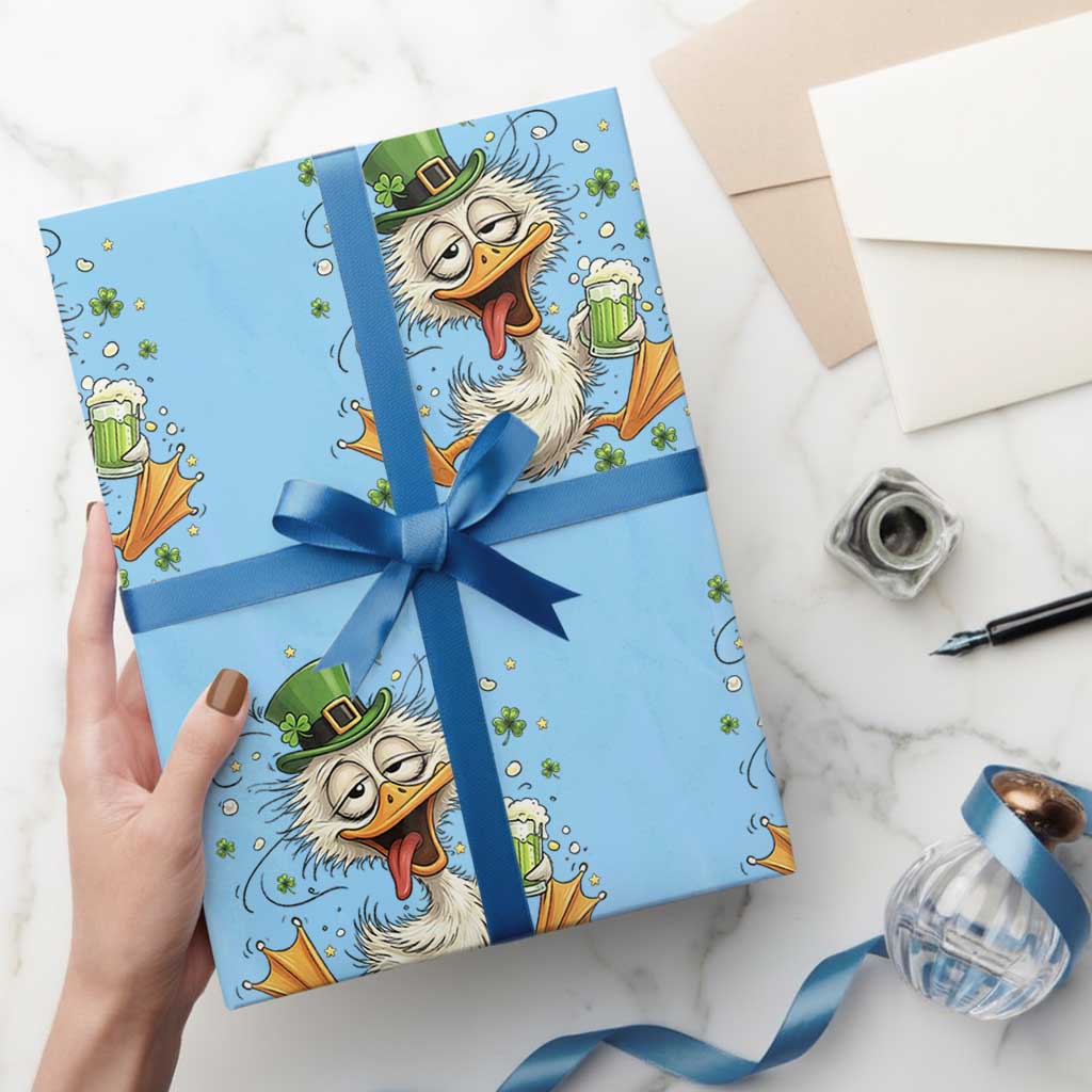 Funny Drunk Irish Duck Wrapping Paper Roll St Patricks Day Gift TS12 Light Blue Print Your Wear