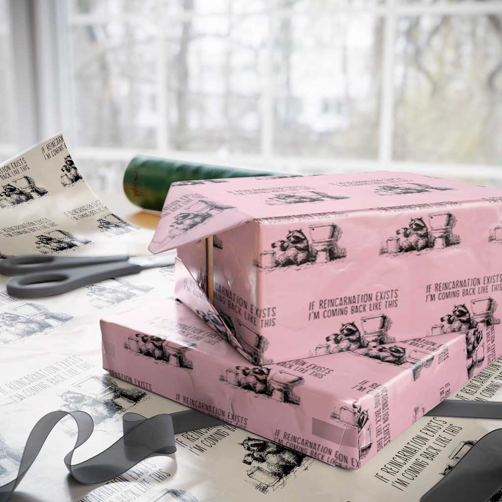 Funny Drunk Raccoon Wrapping Paper Roll Trashed Panda Meme TS14 Light Pink Print Your Wear