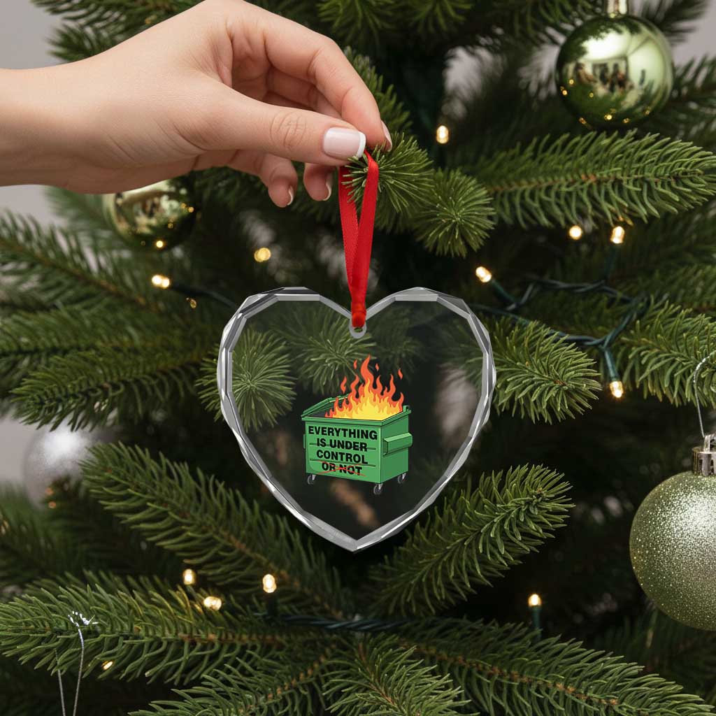 Funny Dumpster Fire Heart Crystal Glass Ornament Everything Is Under Control Or Not TS11 Print Your Wear