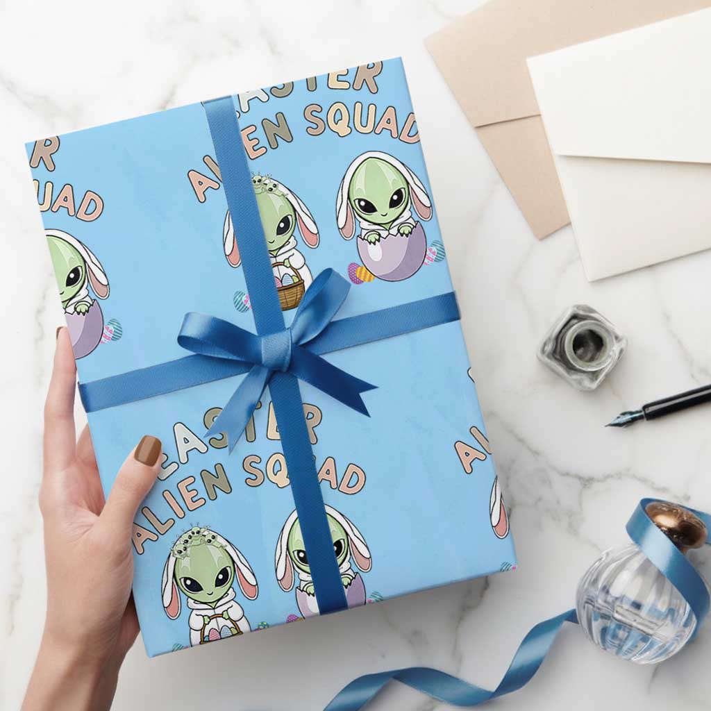 Funny Easter Alien Squad Bunny Ears Gift Wrapping Paper Roll TS12 Light Blue Print Your Wear