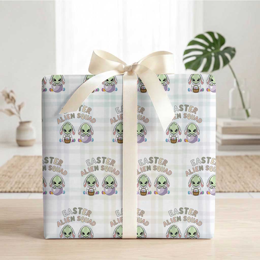 Funny Easter Alien Squad Bunny Ears Gift Wrapping Paper Roll TS12 White Plaid Print Your Wear
