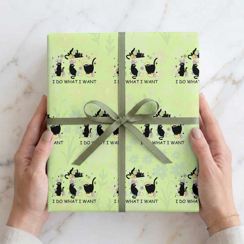Funny Easter Black Cat Wrapping Paper Roll I Do What I Want TS14 Lime Print Your Wear