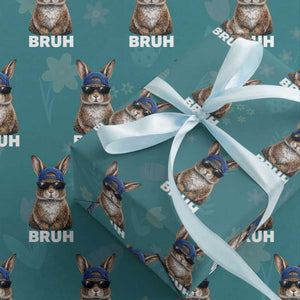 Funny Easter Bruh Bunny Sunglasses Meme Wrapping Paper Roll TS11 Teal Print Your Wear