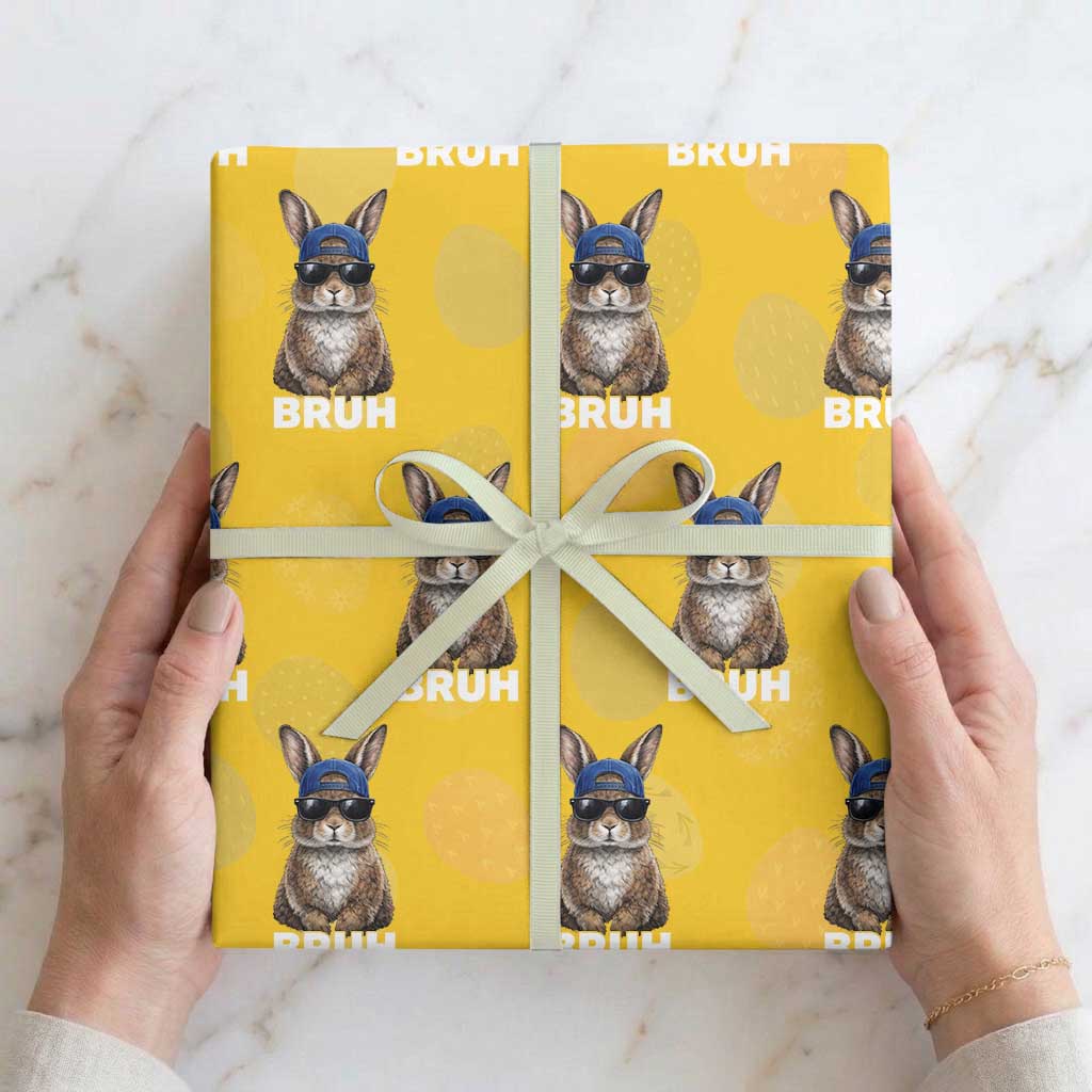 Funny Easter Bruh Bunny Sunglasses Meme Wrapping Paper Roll TS11 Yellow Print Your Wear
