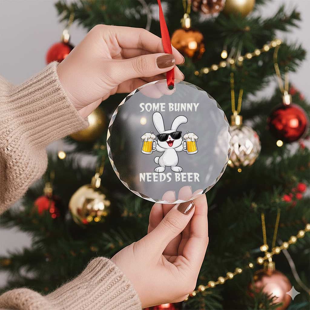 Funny Easter Bunny Drinking Beer Crystal Glass Ornament Some Bunny Needs Beer TS14 Print Your Wear