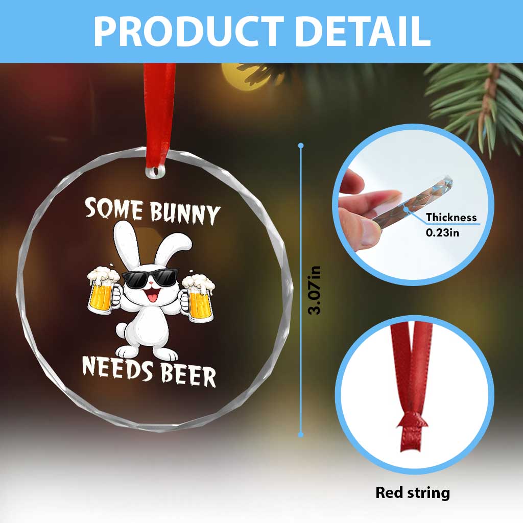 Funny Easter Bunny Drinking Beer Crystal Glass Ornament Some Bunny Needs Beer TS14 Print Your Wear