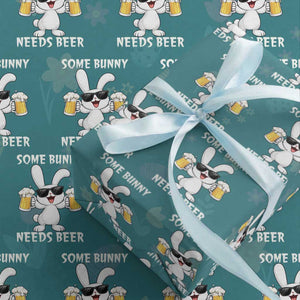 Funny Easter Bunny Drinking Beer Wrapping Paper Roll Some Bunny Needs Beer TS14 Teal Print Your Wear