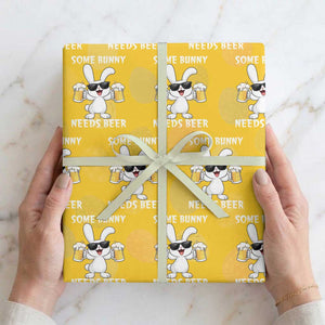 Funny Easter Bunny Drinking Beer Wrapping Paper Roll Some Bunny Needs Beer TS14 Yellow Print Your Wear