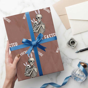 Funny Easter Bunny Skeleton Wrapping Paper Roll Dead Inside But It Is Easter TS12 Mocha Print Your Wear