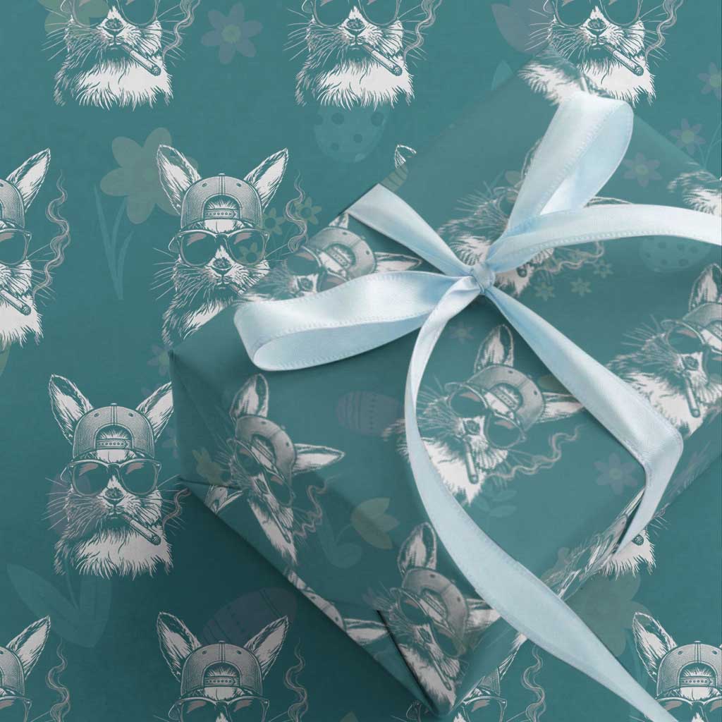 Funny Easter Bunny Smoking Meme Wrapping Paper Roll TS14 Teal Print Your Wear