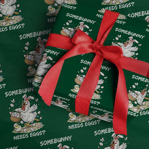Funny Easter Chicken Bunny Ears Wrapping Paper Roll Somebunny Needs Eggs TS12 Green Print Your Wear