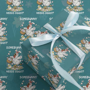 Funny Easter Chicken Bunny Ears Wrapping Paper Roll Somebunny Needs Eggs TS12 Teal Print Your Wear