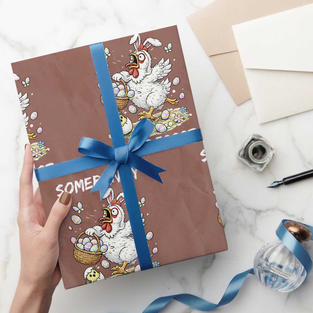 Funny Easter Chicken Bunny Ears Wrapping Paper Roll Somebunny Needs Eggs TS12 Mocha Print Your Wear