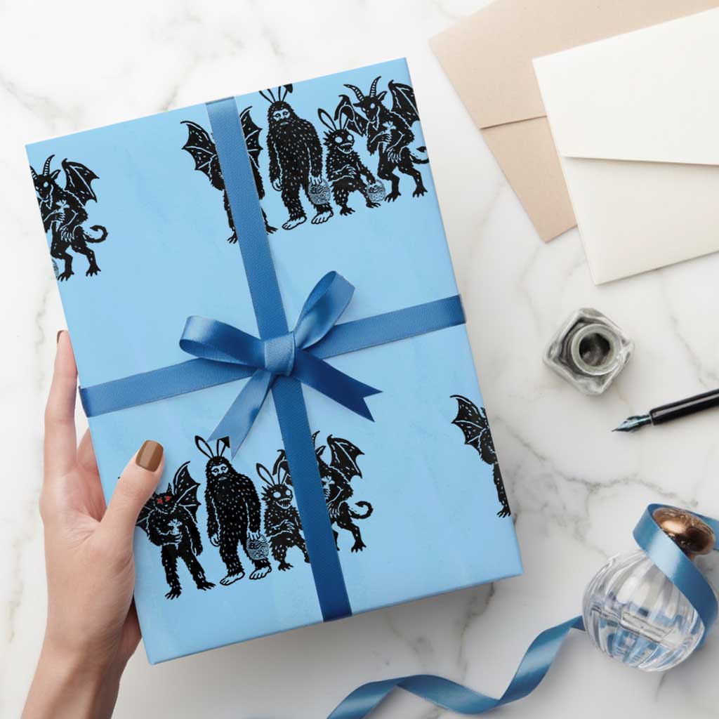 Funny Easter Cryptid Squad Wrapping Paper Roll Bigfoot Mothman Jersey Devil Chupacabra Gift TS12 Light Blue Print Your Wear