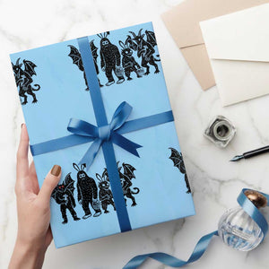 Funny Easter Cryptid Squad Wrapping Paper Roll Bigfoot Mothman Jersey Devil Chupacabra Gift TS12 Light Blue Print Your Wear