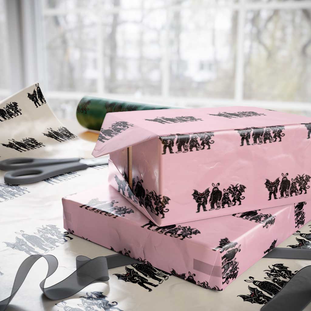 Funny Easter Cryptid Squad Wrapping Paper Roll Bigfoot Mothman Jersey Devil Chupacabra Gift TS12 Light Pink Print Your Wear
