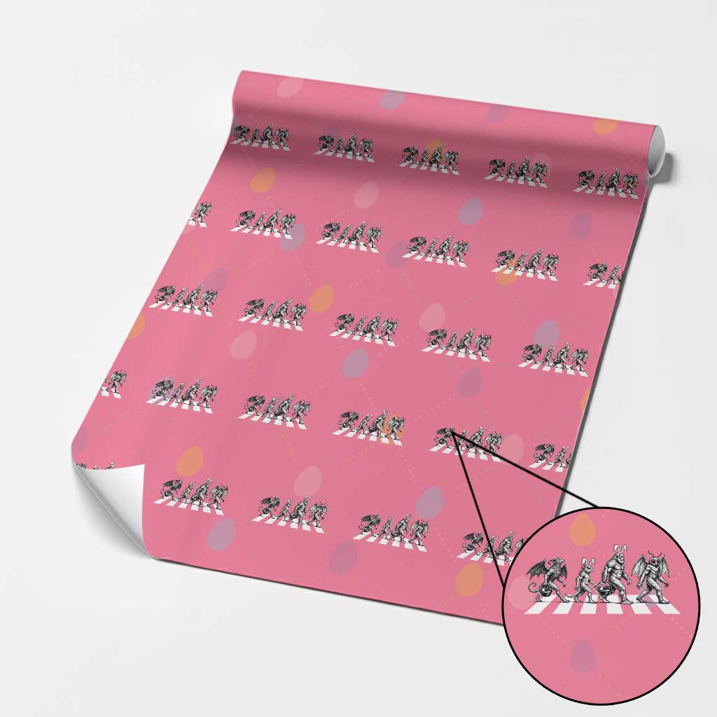 Funny Easter Cryptid Walk Wrapping Paper Roll Bigfoot Mothman Jersey Devil Chupacabra TS12 Pink Print Your Wear