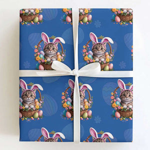 Funny Easter Day Cat Bunny Ears Egg Basket Wrapping Paper Roll TS11 Royal Blue Print Your Wear