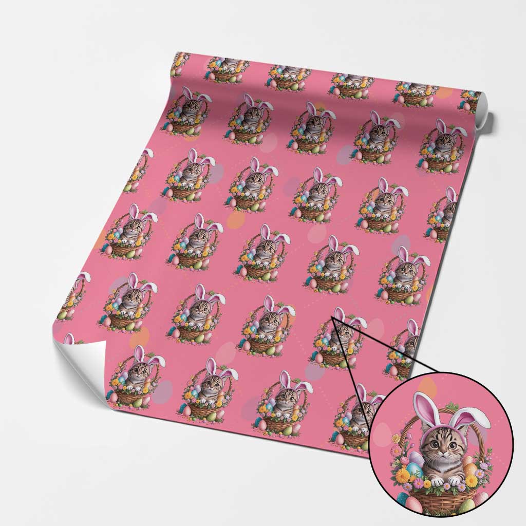 Funny Easter Day Cat Bunny Ears Egg Basket Wrapping Paper Roll TS11 Pink Print Your Wear