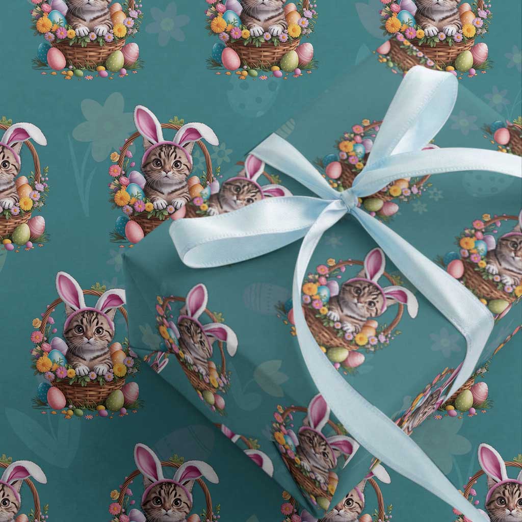 Funny Easter Day Cat Bunny Ears Egg Basket Wrapping Paper Roll TS11 Teal Print Your Wear
