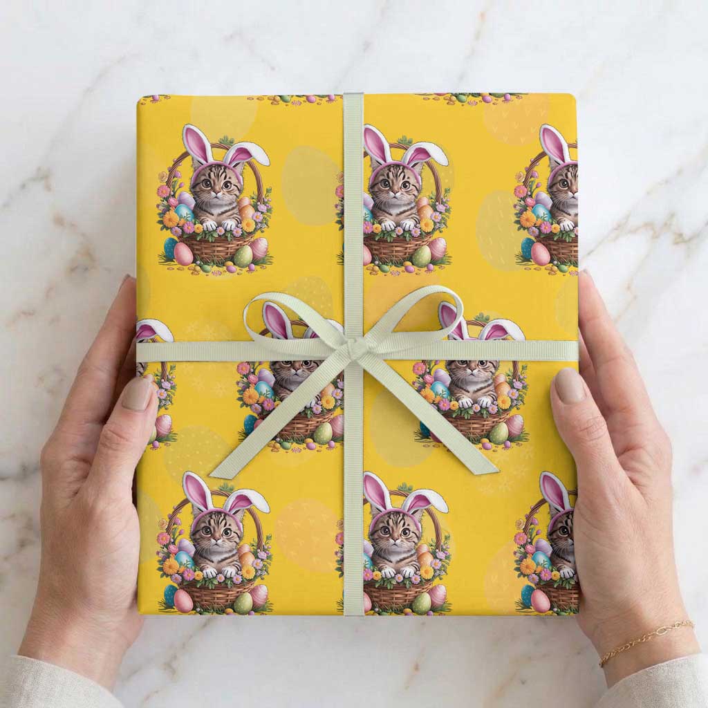 Funny Easter Day Cat Bunny Ears Egg Basket Wrapping Paper Roll TS11 Yellow Print Your Wear