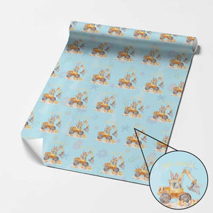 Funny Easter Day Excavator Wrapping Paper Roll Eggs-Cavator Bunny Construction Trucks TS11 Light Blue Print Your Wear