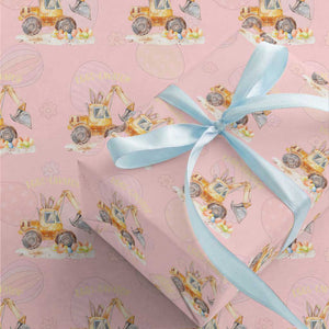 Funny Easter Day Excavator Wrapping Paper Roll Eggs-Cavator Bunny Construction Trucks TS11 Light Pink Print Your Wear