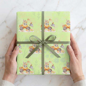 Funny Easter Day Excavator Wrapping Paper Roll Eggs-Cavator Bunny Construction Trucks TS11 Lime Print Your Wear