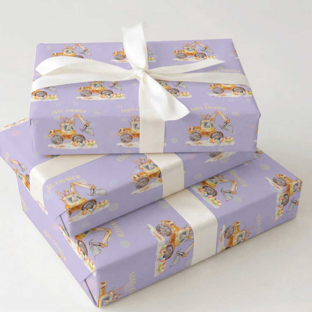 Funny Easter Day Excavator Wrapping Paper Roll Eggs-Cavator Bunny Construction Trucks TS11 Violet Print Your Wear
