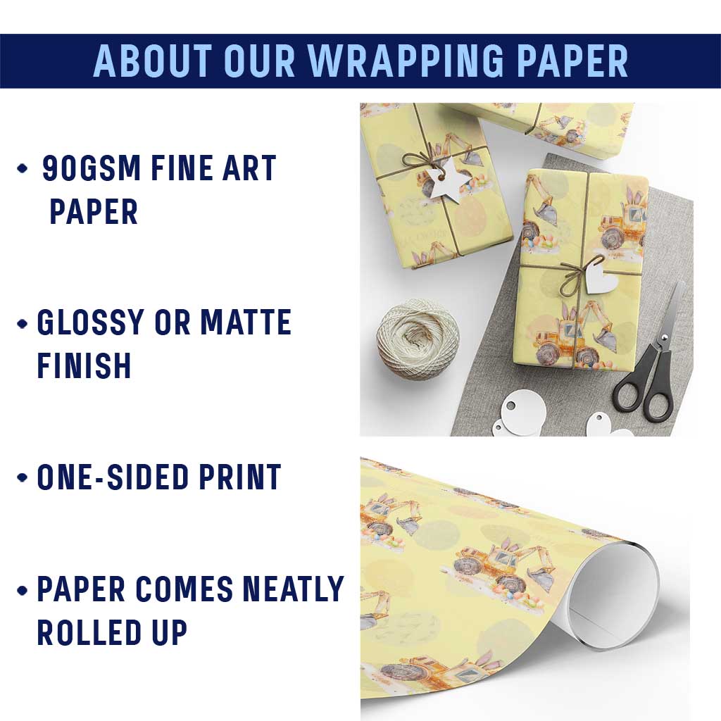 Funny Easter Day Excavator Wrapping Paper Roll Eggs-Cavator Bunny Construction Trucks TS11 Print Your Wear
