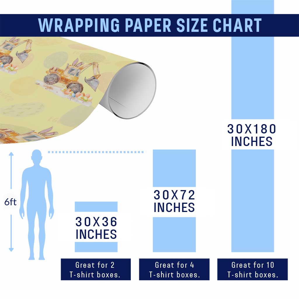 Funny Easter Day Excavator Wrapping Paper Roll Eggs-Cavator Bunny Construction Trucks TS11 Print Your Wear