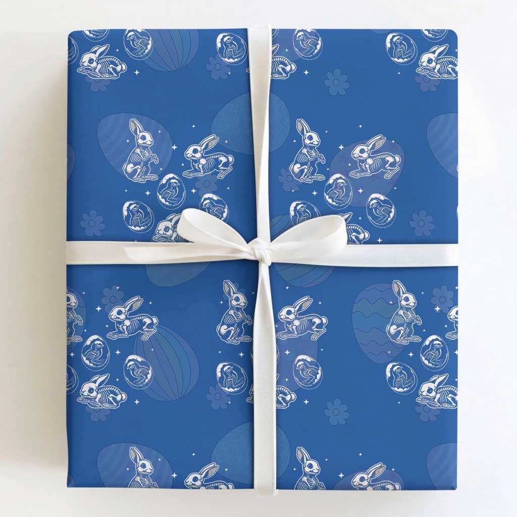 Funny Easter Day Spooky Bunny Chicks Skeleton Wrapping Paper Roll TS11 Royal Blue Print Your Wear