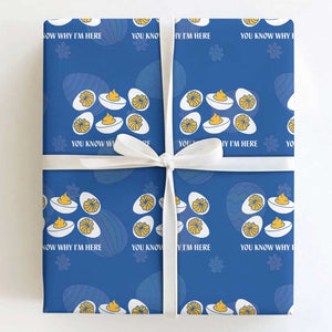 Funny Easter Day Thanksgiving Deviled Egg Wrapping Paper Roll You Know Why I'm Here TS11 Royal Blue Print Your Wear