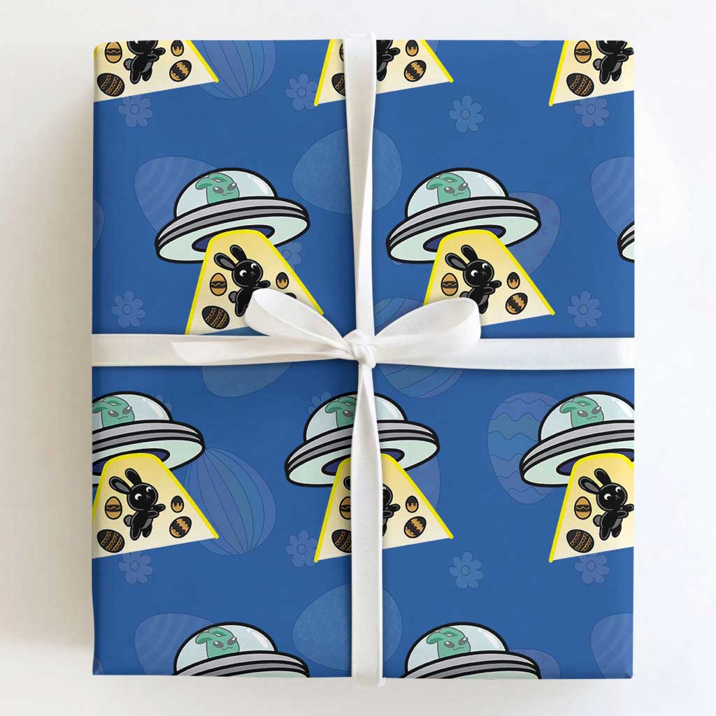 Funny Easter Day UFO Alien Bunny Wrapping Paper Roll TS11 Royal Blue Print Your Wear